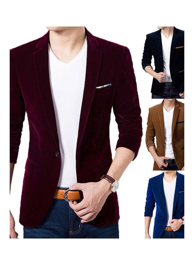 Generic - Lapel Collar Button Jacket Navy Blue - Image 1