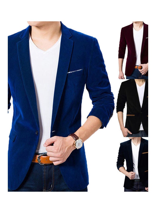 Generic - Lapel Collar Button Jacket Navy Blue - Image 1
