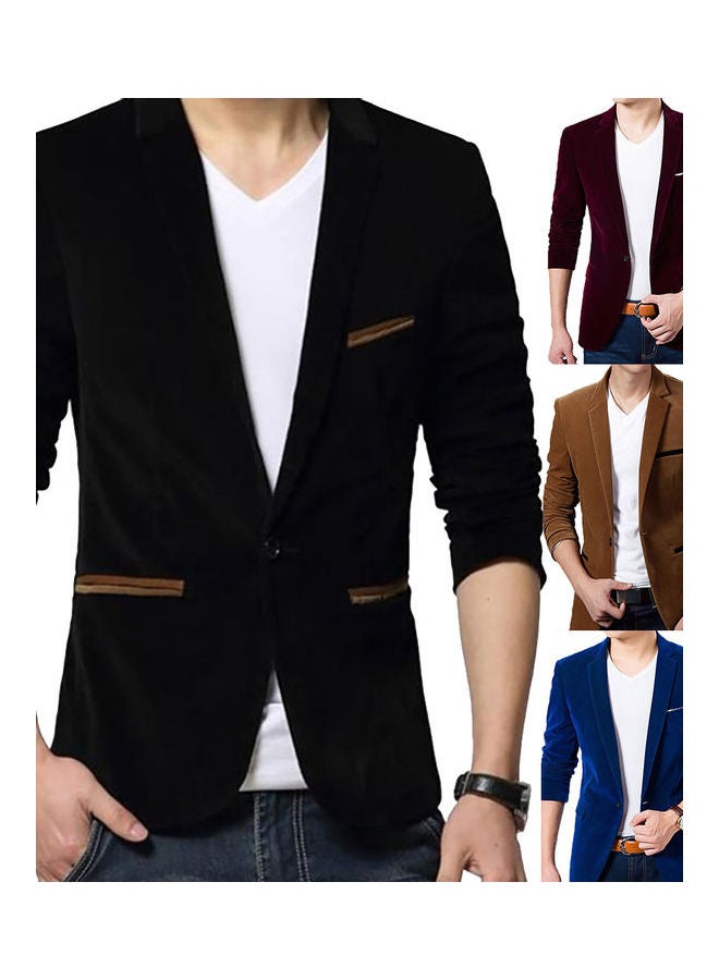 Generic - Lapel Collar Button Jacket Navy Blue - Image 1
