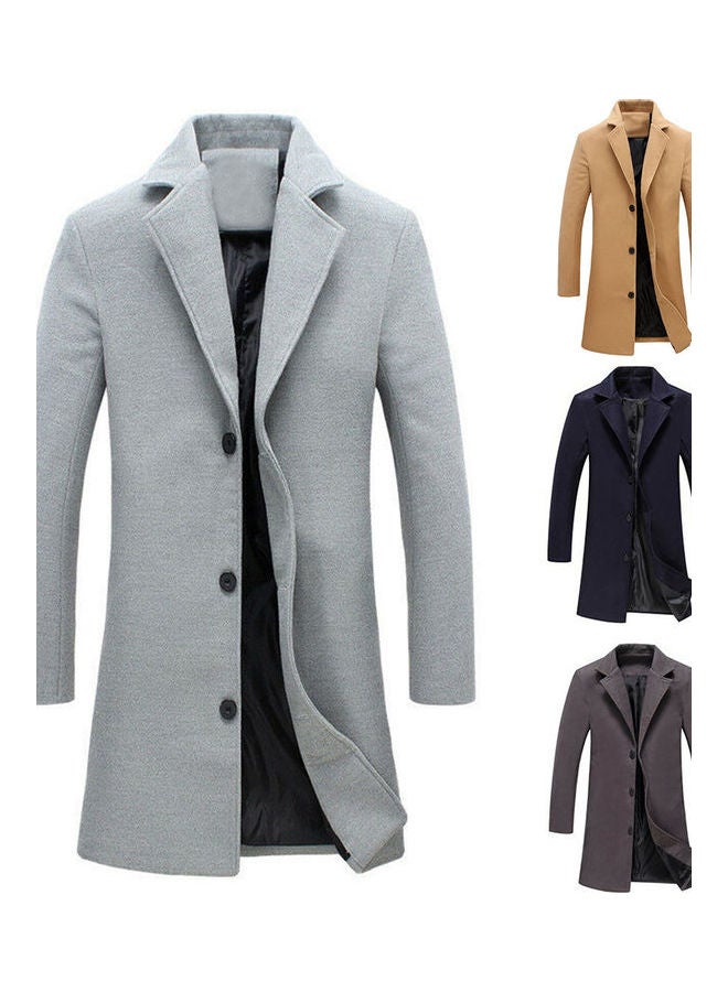 Solid Single-Breasted Lapel Long Jacket Light Gray - Image 2