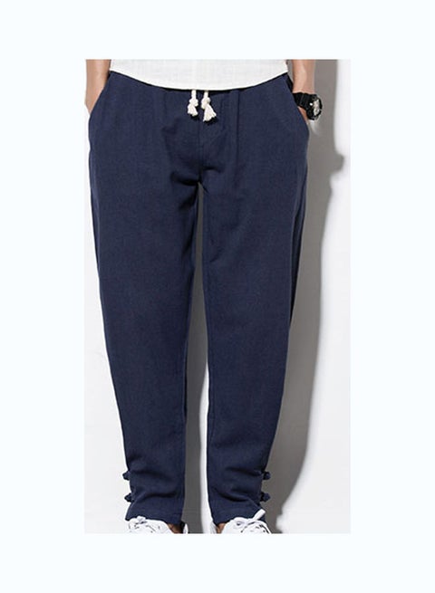Casual Drawstring Loose Harem Pants Navy Blue