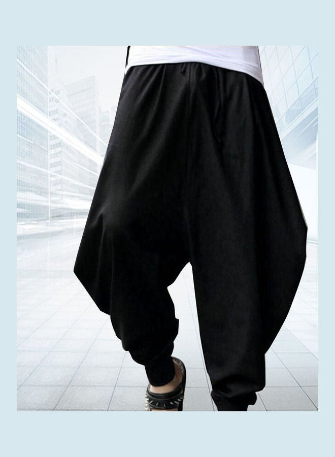 بنطال هيب هوب فضفاض سادة برباط عند الكاحل أسود - Image 4