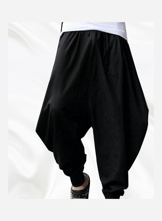 بنطال هيب هوب فضفاض سادة برباط عند الكاحل أسود - Image 5