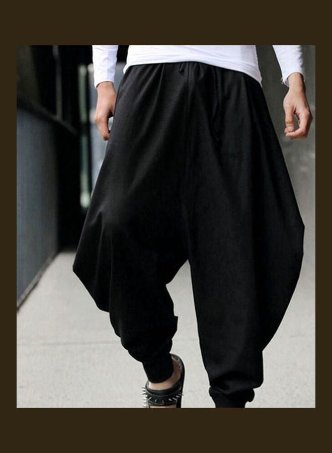 بنطال هيب هوب فضفاض سادة برباط عند الكاحل أسود - Image 2