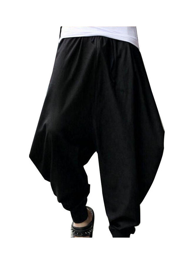 بنطال هيب هوب فضفاض سادة برباط عند الكاحل أسود - Image 1