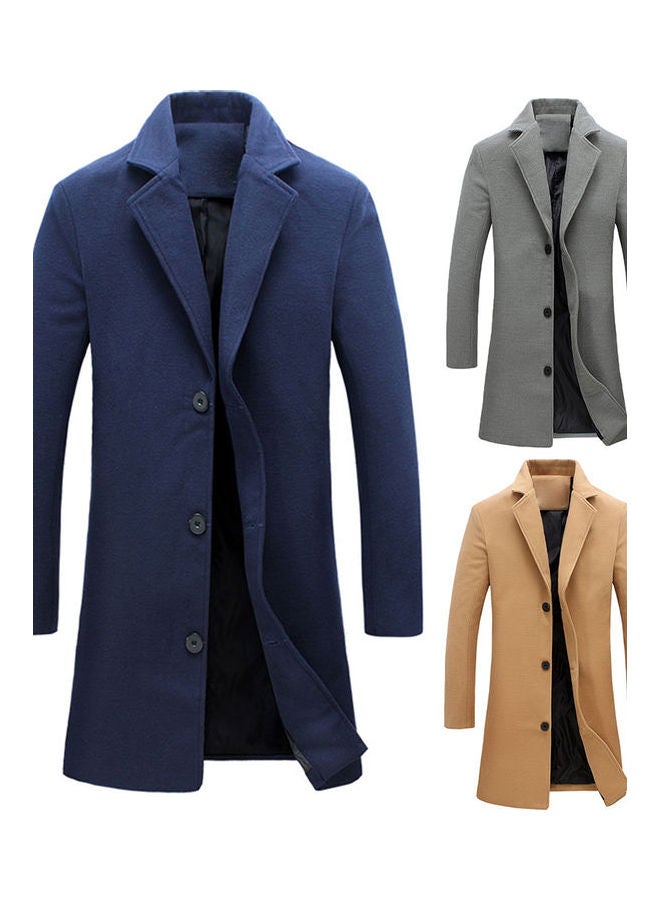 Lapel Collar Woolen Single-Breasted Trench Coat Wine Red - Image 4