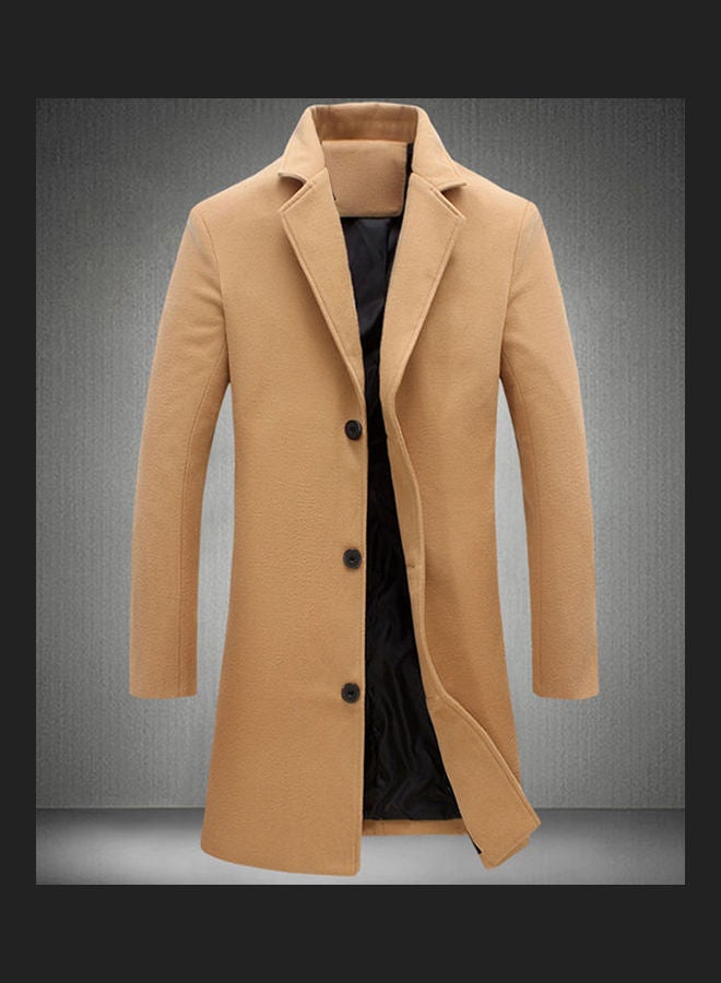 Lapel Collar Woolen Single-Breasted Trench Coat Wine Red - Image 5