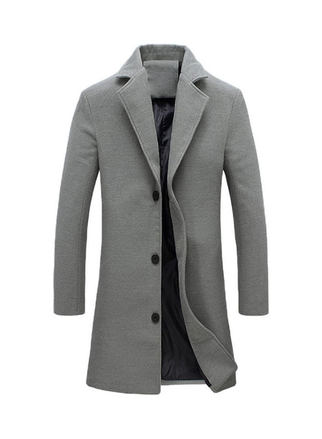 Generic - Lapel Collar Woolen Single-Breasted Trench Coat Grey - Image 1