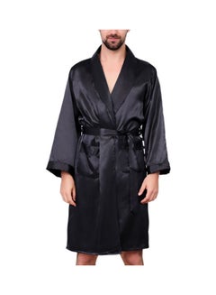 Solid Silk Robe With Waist Belt Black