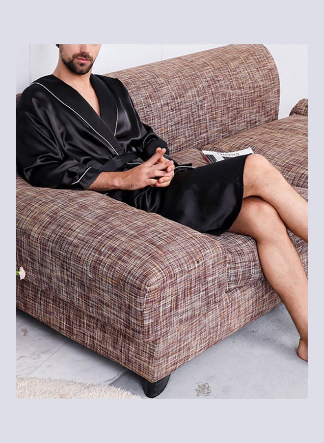 Generic - Solid Silk Robe With Waist Belt Black - Image 1