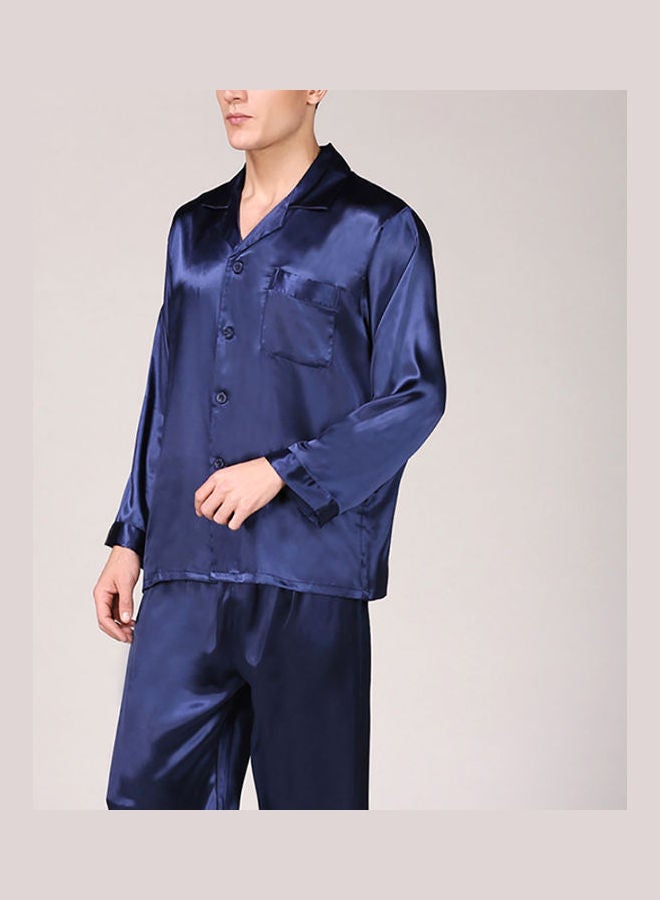 Generic - 2-Piece Printed Silk Pyjama Set Blue - Image 1