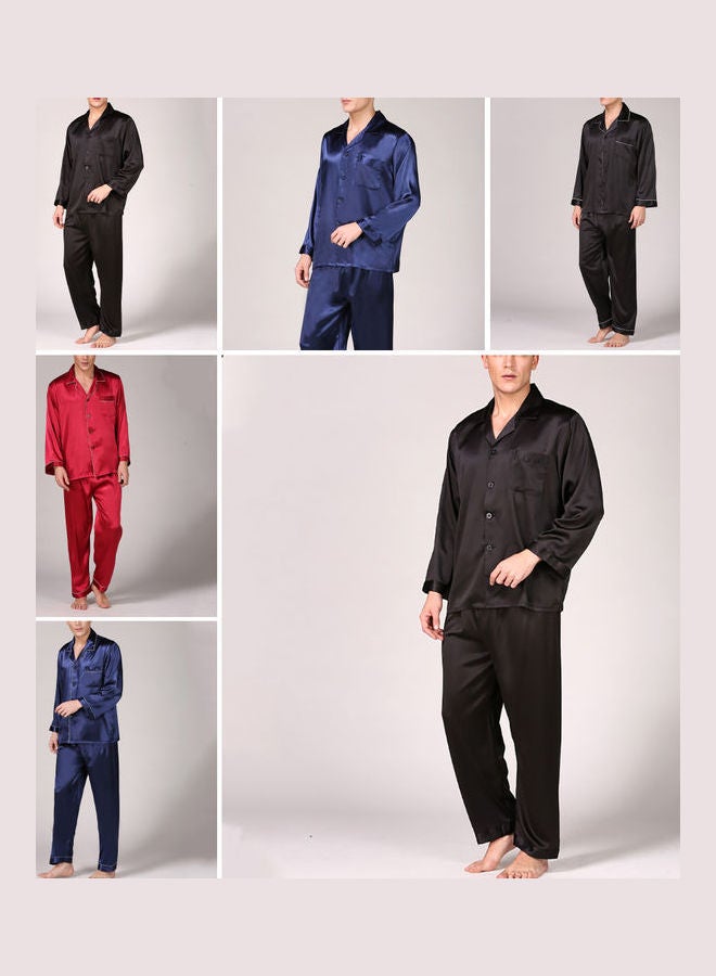 Generic - 2-Piece Printed Silk Pyjama Set Jet Black - Image 1