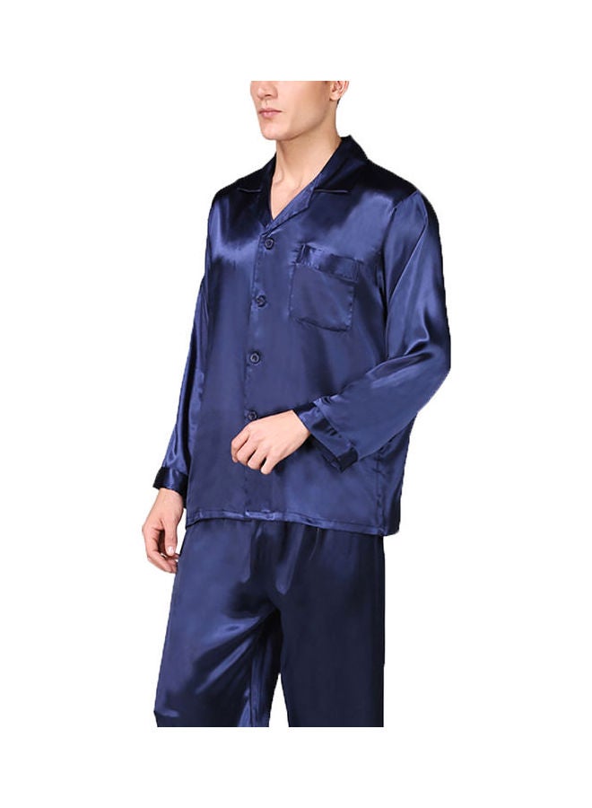 Generic - 2-Piece Printed Silk Pyjama Set Blue - Image 1
