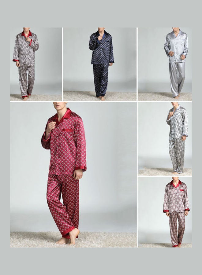 Generic - 2-Piece Printed Silk Pyjama Set Silver Grey - Image 1