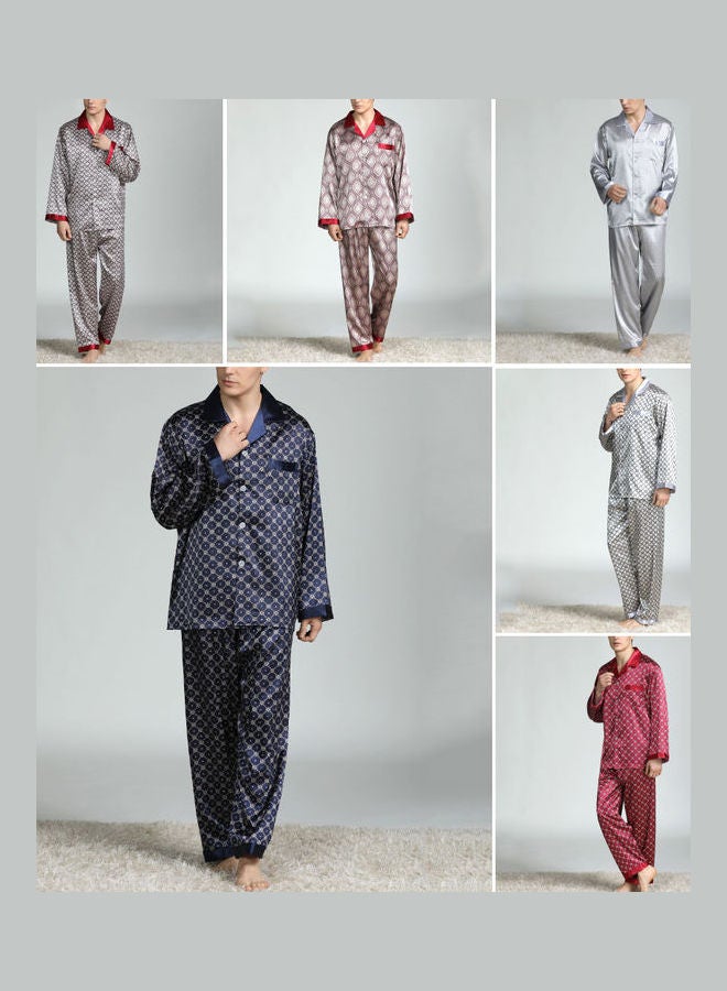 Generic - 2-Piece Printed Silk Pyjama Set Silver Grey - Image 1