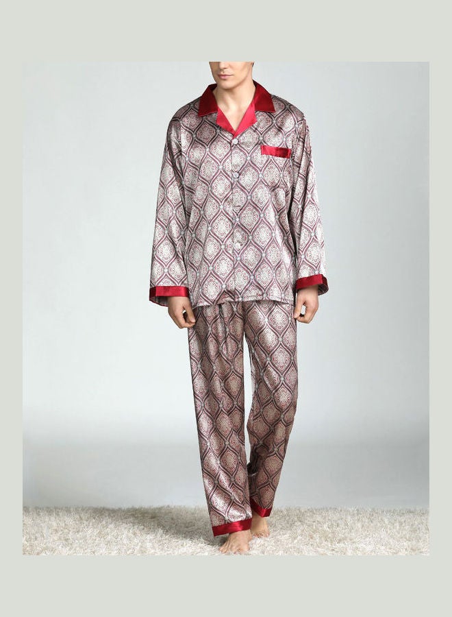 Generic - 2-Piece Printed Silk Pyjama Set Silver Grey - Image 1