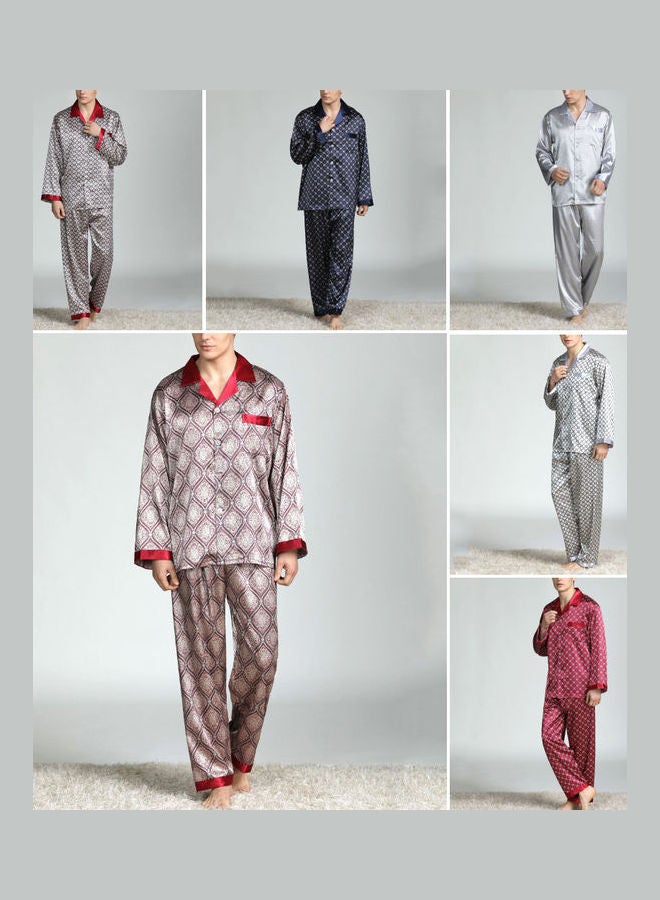 Generic - 2-Piece Printed Silk Pyjama Set Silver Grey - Image 1