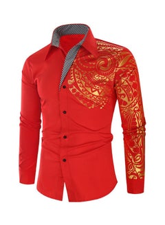Generic Totem Printed Slim Fit Shirt Red/Gold 