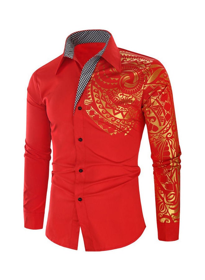 Totem Printed Slim Fit Shirt Red/Gold 