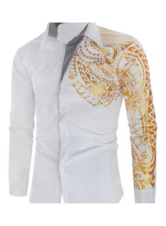 Generic Totem Printed Slim Fit Shirt White/Gold 