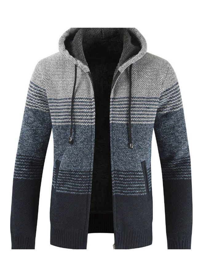Color Block Stripes Warm Zip Jacket Light Gray/Black - Image 1