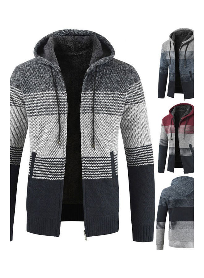 Color Block Stripes Warm Zip Jacket Light Gray/Black - Image 4