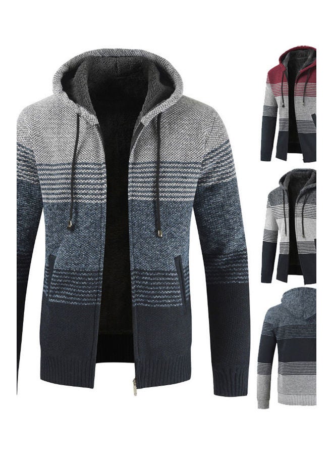 Color Block Stripes Warm Zip Jacket Light Gray/Black - Image 3