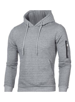Solid Jacquard Warm Hooded Pullover Light Gray