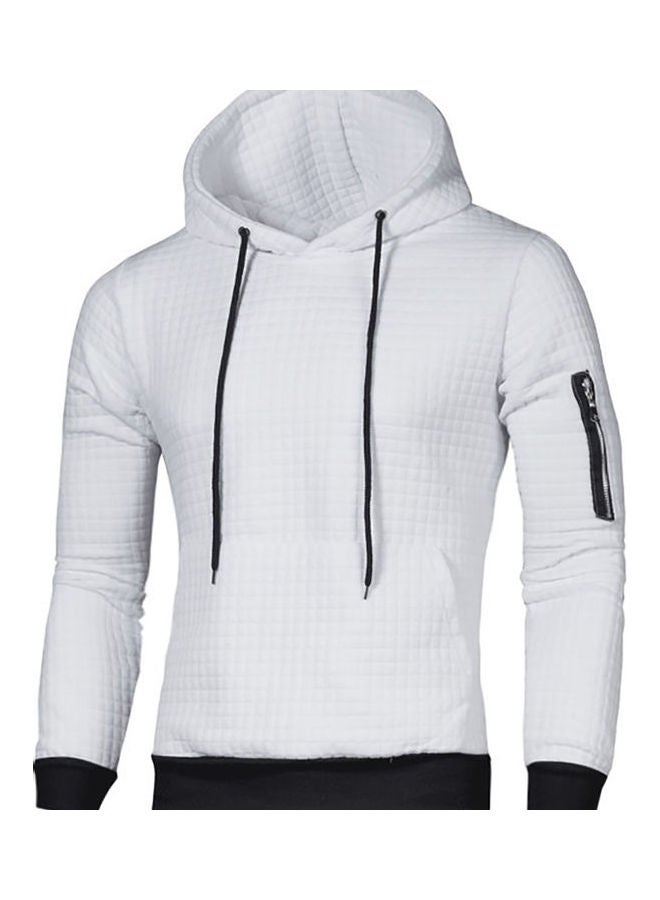 Solid Jacquard Warm Hooded Pullover White  - Image 1