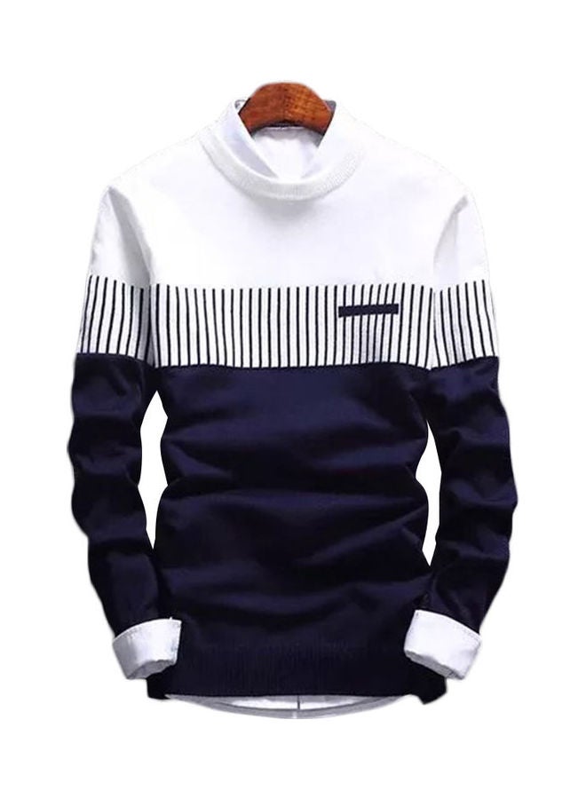 Generic - Color Block Stripe Knitted Pullover White/Blue - Image 1