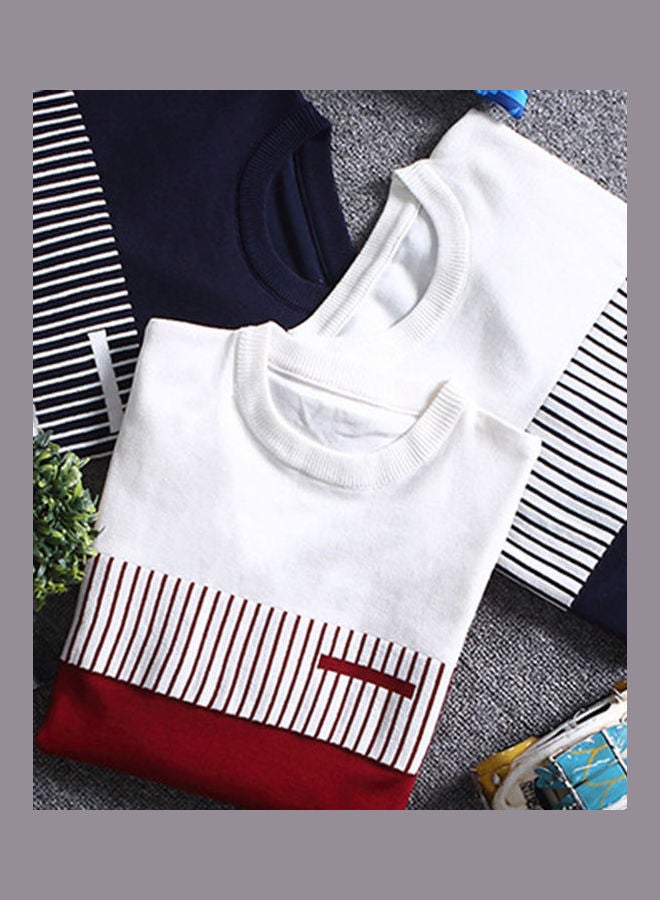 Generic - Color Block Stripe Knitted Pullover White/Blue - Image 1