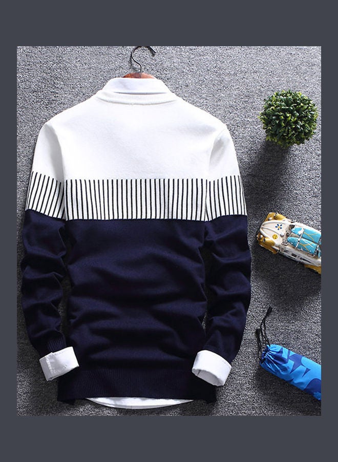 Generic - Color Block Stripe Knitted Pullover White/Blue - Image 1