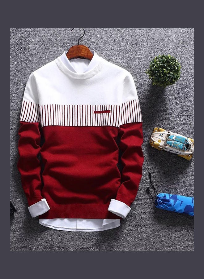 Generic - Color Block Stripe Knitted Pullover White/Blue - Image 1