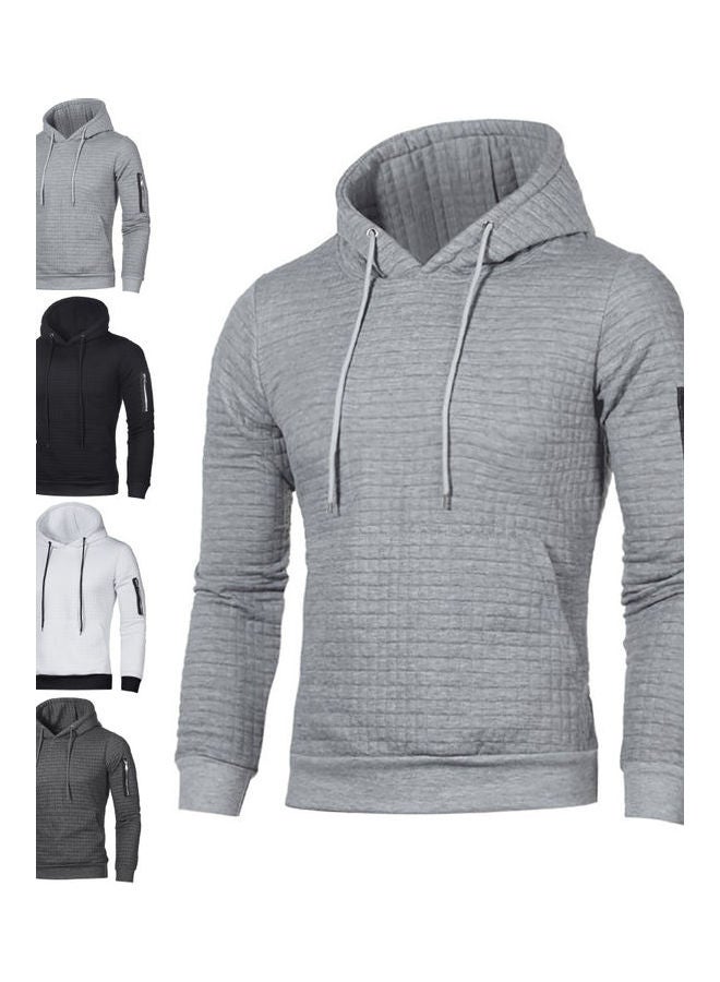Generic - Solid Jacquard Warm Hooded Pullover Light Gray - Image 1