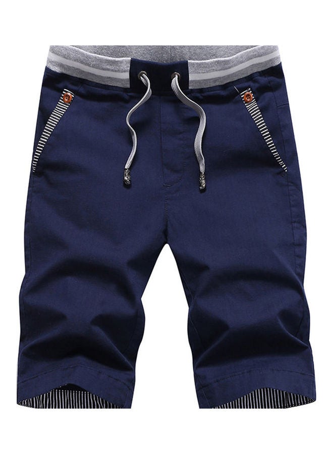Men Summer Casual Drawstring Shorts Sports Cycling Beach Sweatpants Fifth Pants Dark Blue - Image 1