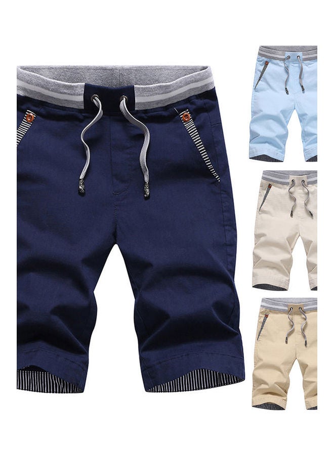 Men Summer Casual Drawstring Shorts Sports Cycling Beach Sweatpants Fifth Pants Dark Blue - Image 2