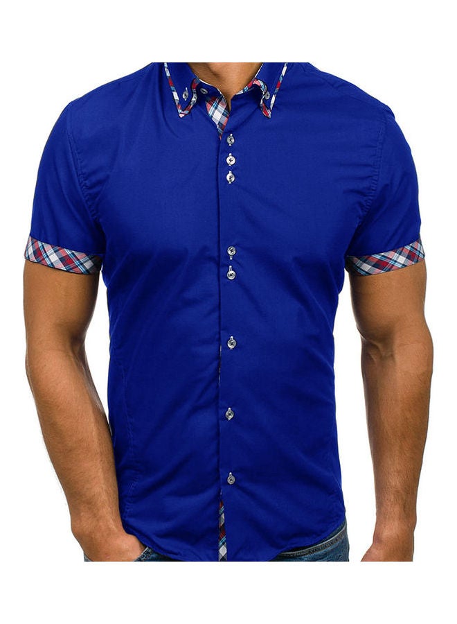 Solid Pattern Short Sleeve Shirt Sapphire Blue
