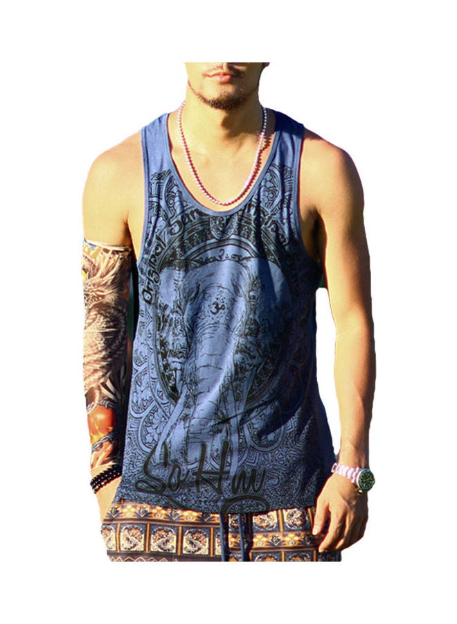 فيست صيفي رجالي بدون أكمام بتصميم كلاسيكي وطبعة فيل أزرق