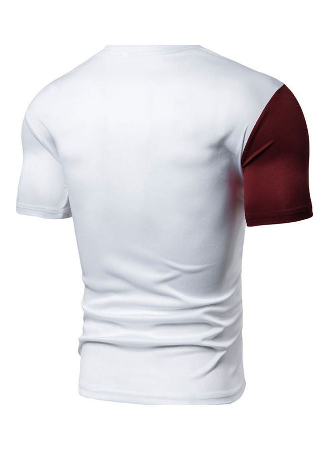 Fashion Men Colour Blocking T-Shirt Short Sleeve Round Neck Casual Pullover Top White  - Image 2