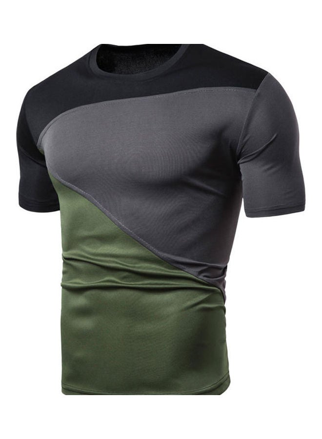 Fashion Men Colour Blocking T-Shirt Short Sleeve Round Neck Casual Pullover Top Gray 