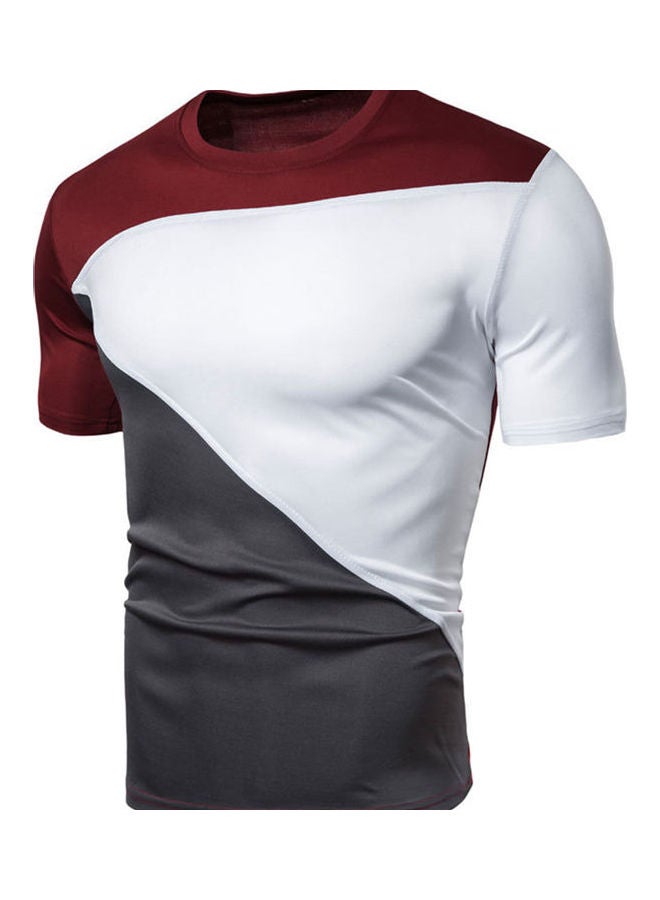 Fashion Men Colour Blocking T-Shirt Short Sleeve Round Neck Casual Pullover Top White  - Image 1