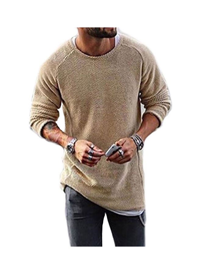 Generic Men Casual Solid Colour Sweater Knitwear O Neck Long Sleeve Shirt Pullover Top Khaki  - Image 1