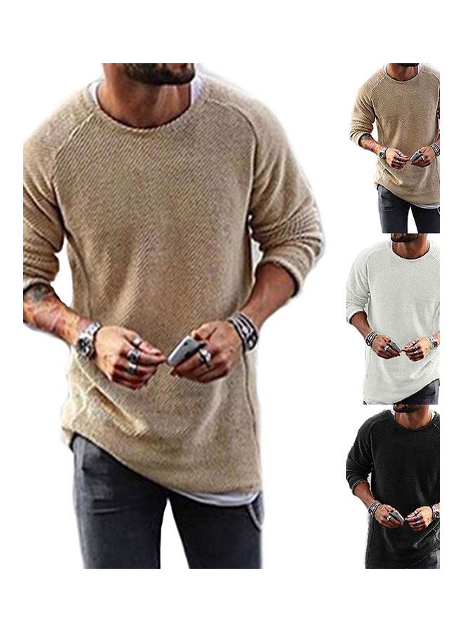 Generic Men Casual Solid Colour Sweater Knitwear O Neck Long Sleeve Shirt Pullover Top Khaki  - Image 2
