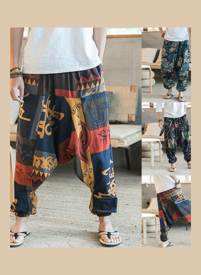 بنطال عصري كاجوال طويل بقصة رجلين واسعتين بطبعة زهور هيب هوب باجي للرجال - Image 2