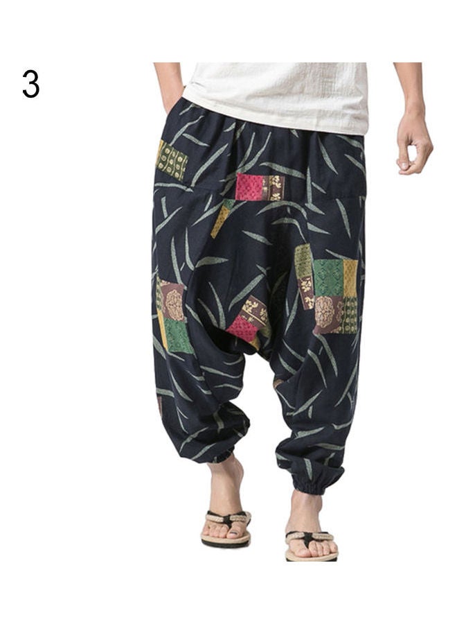 بنطال عصري كاجوال طويل بقصة رجلين واسعتين بطبعة زهور هيب هوب باجي للرجال - Image 1