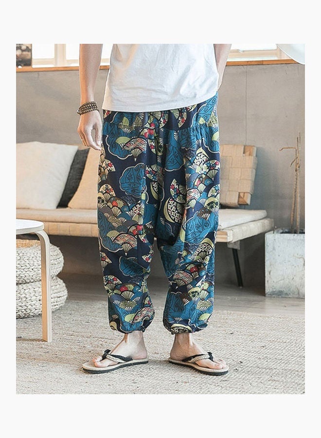 بنطال عصري كاجوال طويل بقصة رجلين واسعتين بطبعة زهور هيب هوب باجي للرجال - Image 4