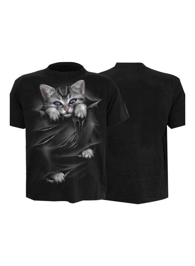 Generic - Lovely 3D Cat Printed Round Neck T-Shirt Black - Image 1