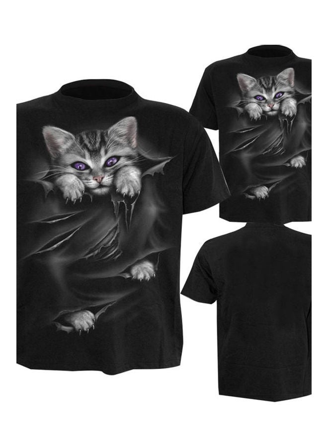 Generic - Lovely 3D Cat Printed Round Neck T-Shirt Black - Image 1