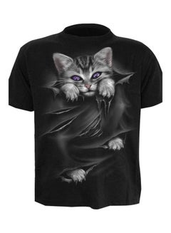 Lovely 3D Cat Printed Round Neck T-Shirt Black