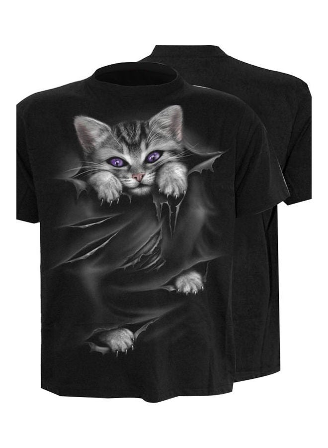 Generic - Lovely 3D Cat Printed Round Neck T-Shirt Black - Image 1